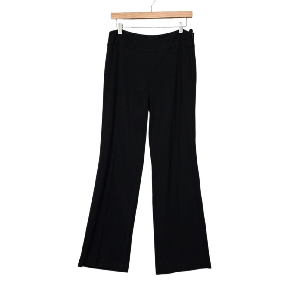 Eileen Fisher Black Viscose Wool Blend Wide Leg Side Zip Trousers Size 4
